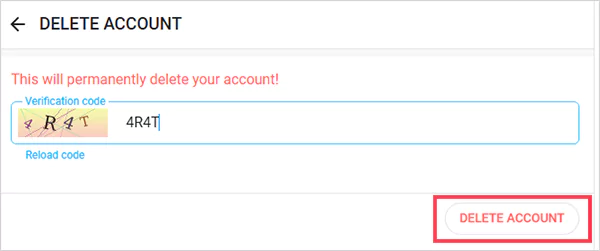 Click on DELETE ACCOUNT