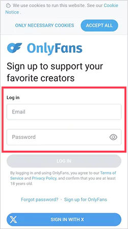 Log in to the OnlyFans account