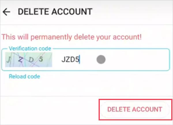 Tap on DELETE ACCOUNT