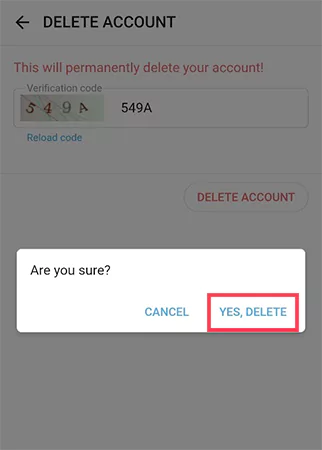 Tap on Yes Delete option