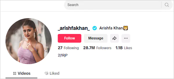 Arishfa Khan TikTok account