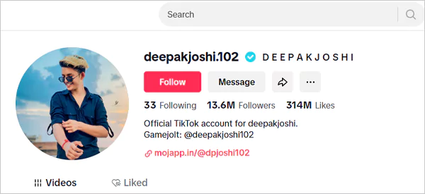 Deepak Joshi TikTok account