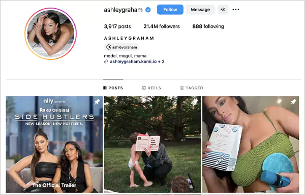 Instagram profile of Ashley Graham