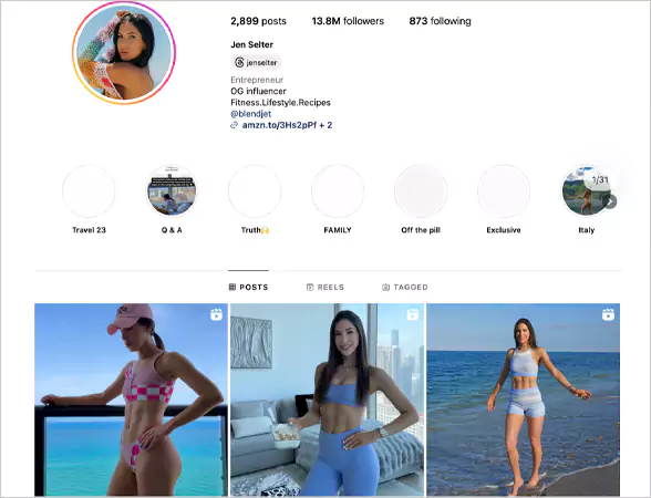 Instagram profile of Jen Selter