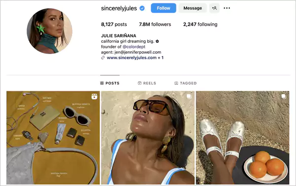 Instagram profile of Julia Sarinana