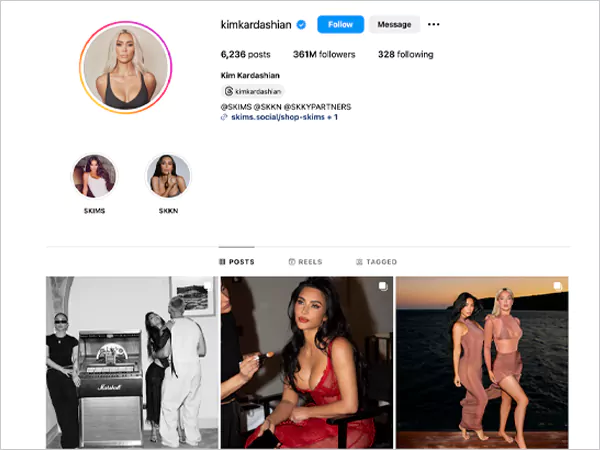 Instagram profile of Kim Kardashian