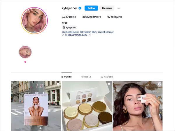 Instagram profile of Kylie Jenner