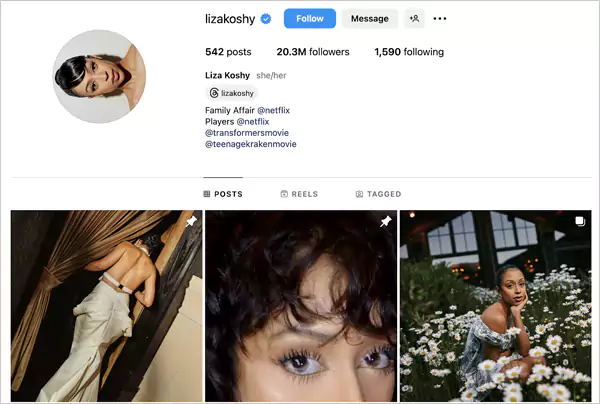 Instagram profile of Liza Koshy