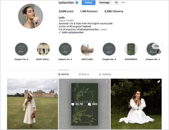 Instagram profile of Lydia Millen