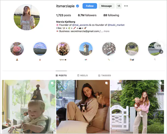 Instagram profile of Marzia Kjellberg