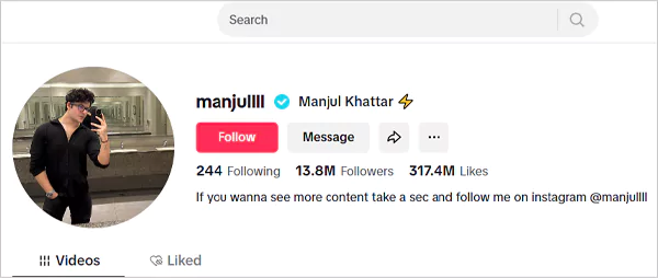 Manjul Khattar TikTok account