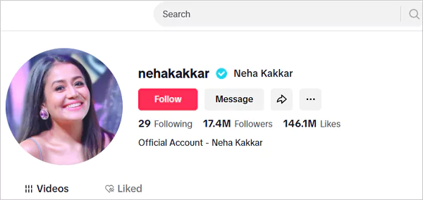 Neha Kakkar TikTok account