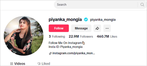 Priyanka Mongia TikTok account