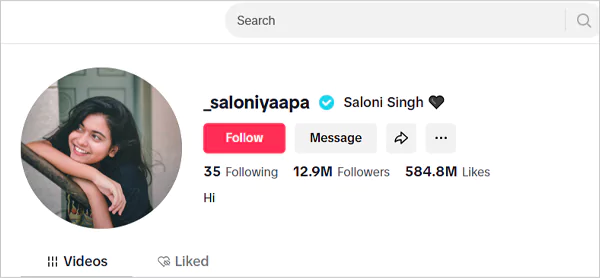 Saloni Singh TikTok account