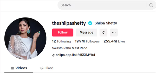 Shilpa Shetty TikTok account