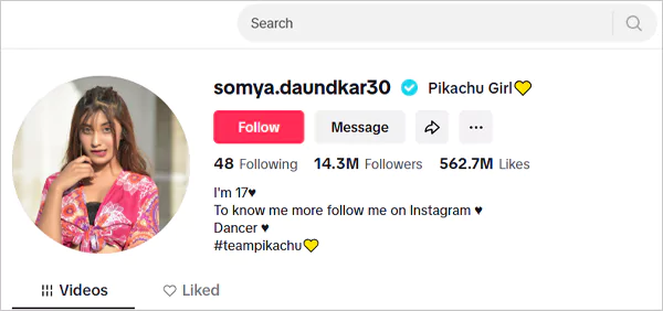 Somya Daundkar TikTok account