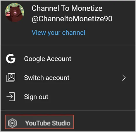 Locate YouTube Studio