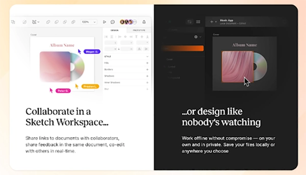 Collaboration features in the Sketch workspace