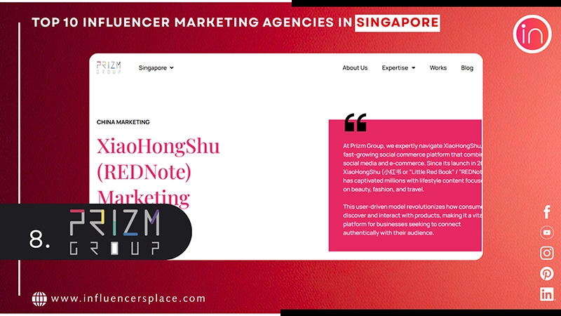 Number eight on our list is Prizm Group influencer marketing agency in Singapore